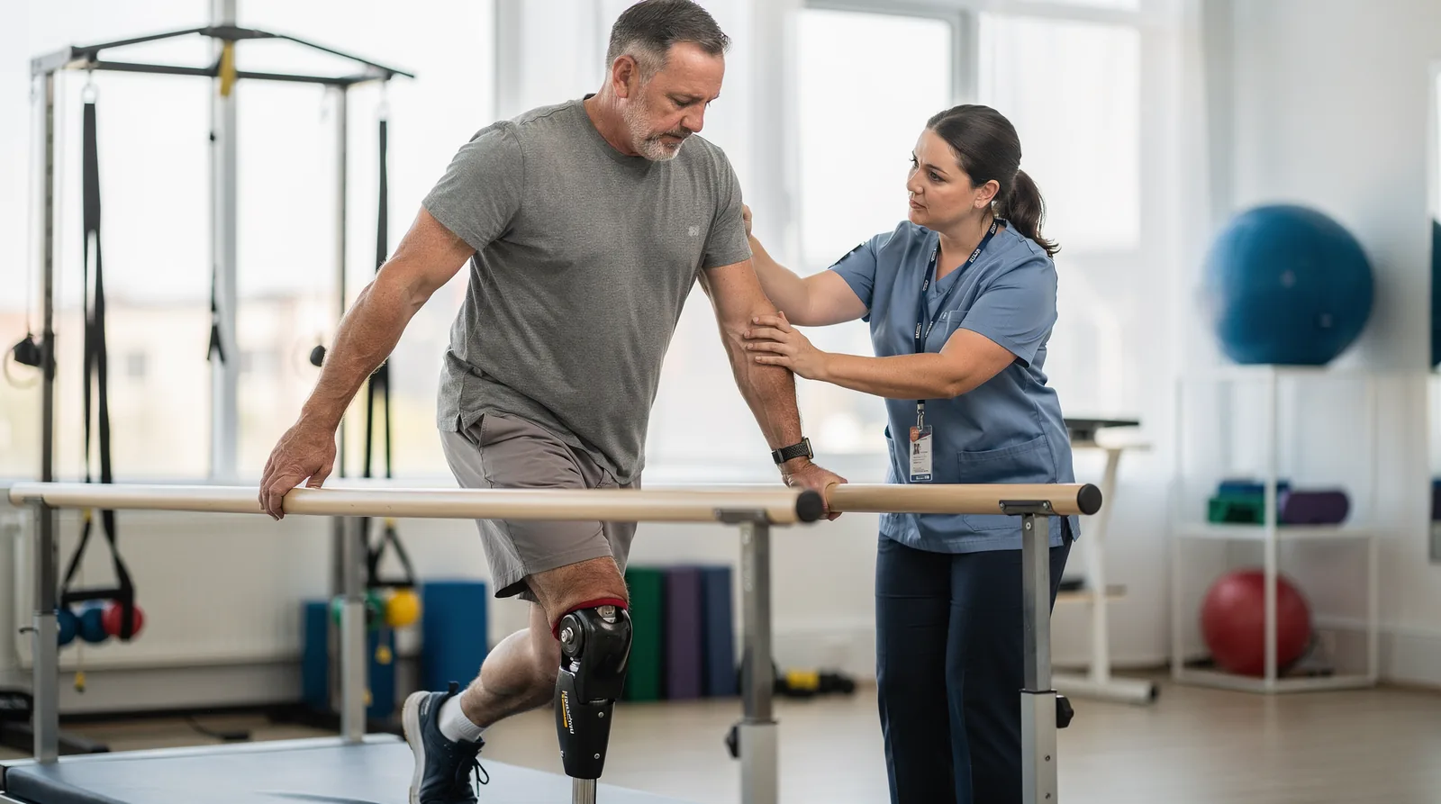 Ryan Davis undergoing physical rehabilitation with a therapist, demonstrating veteran recovery and support.